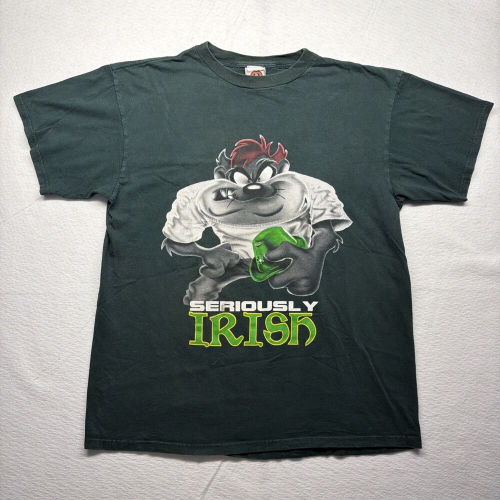 Vintage 90s Looney Tunes Taz Seriously Irish Green T-Shirt Men’s XL Notre Dame